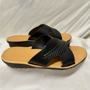 CAROL WRIGHT Black Slide Sandals "PALM" Flexible 1 1/4" Wedge Heel NWOT Size 39